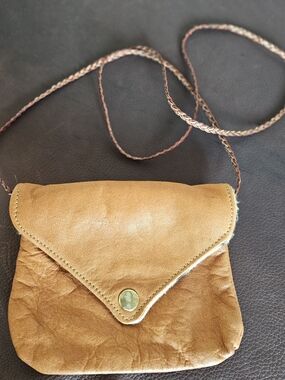 Classic Tan Mini Crossbody Envelope Bag with Braided Strap